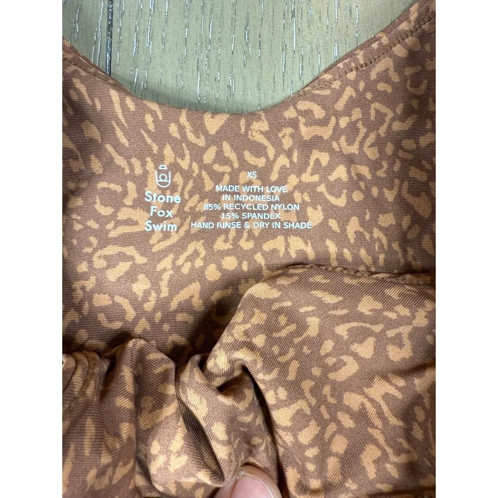 Stone Fox Swim Bikini Bottom Womens XS Brown Leopard‎ Print High Leg Cheeky NEW